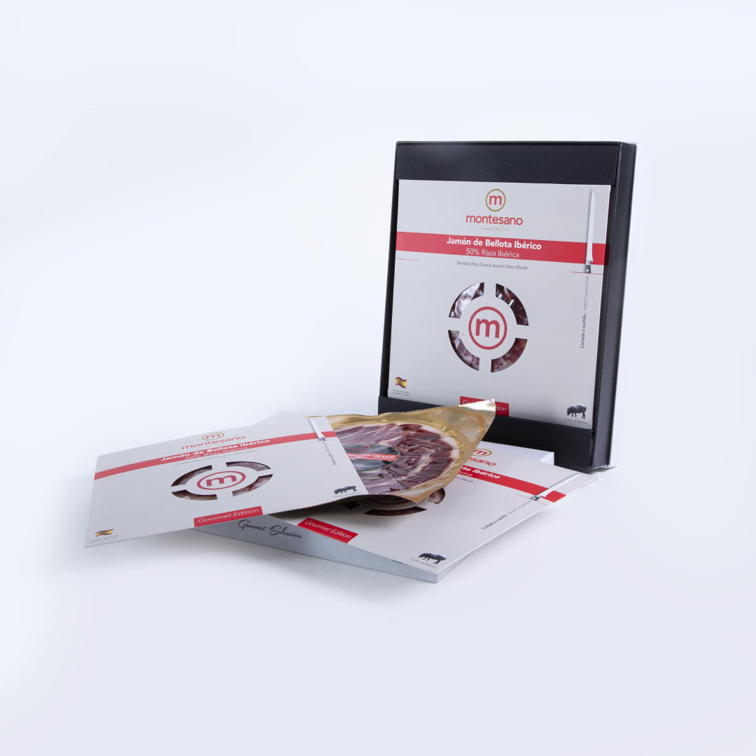 Iberian acorn-fed ham 50% Iberian breed 10 sachets – Ibéricos Montesano